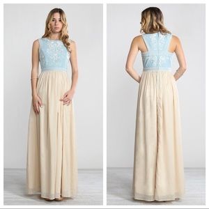 Beautiful long dress with a sky blue top